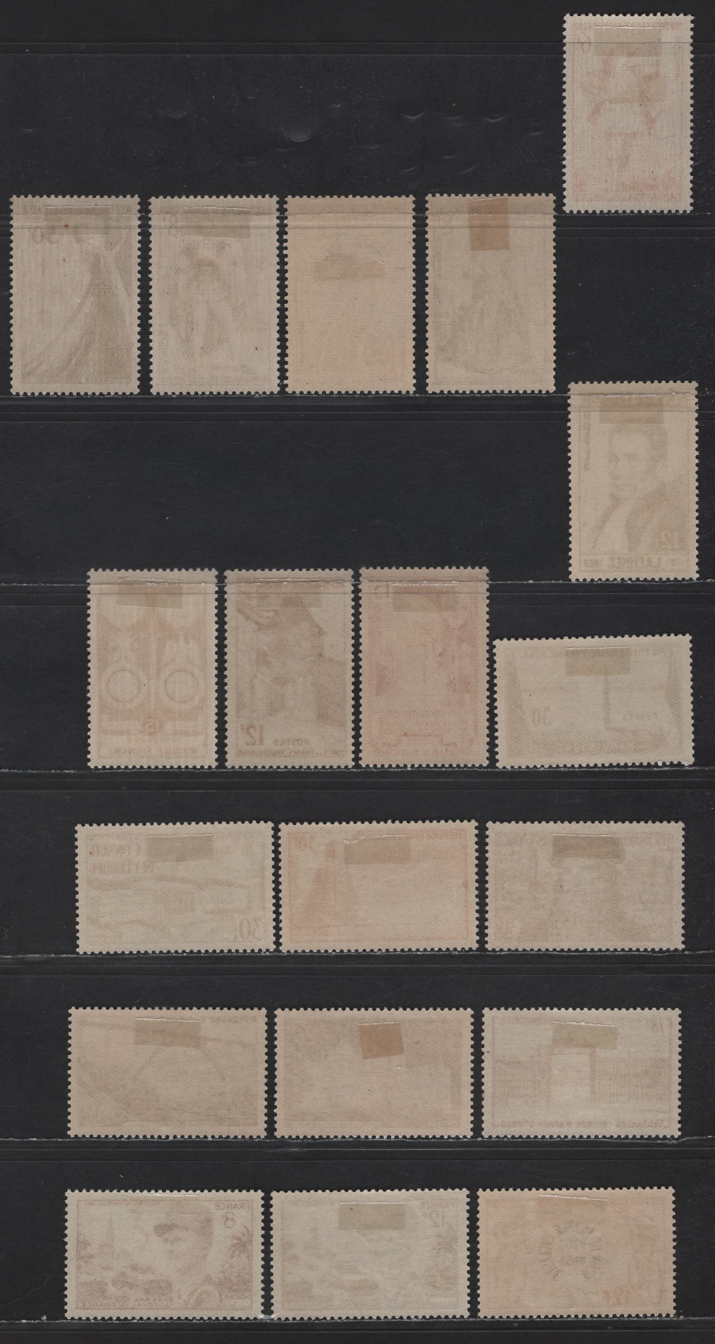 Lot 243 France SC#676-693 12fr Brown Black - Red Brown, Ultramarine & Black Gate of France - Map & Cyclists, 1952-1953 Pictorial Issues, 19 VFOG Singles, Fluorescent, DF & HB Papers