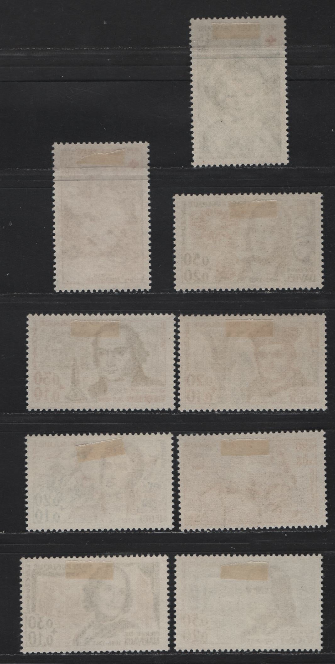 Lot 286 France SC#B365-B373 20c+10c - 50c+20c Reddish Brown - Slate, Black & Brown Child Dressed as Pierrot - Etienne Mehul, 1962-1963 Semi Postals, 9 VFOG Singles, DF, Fluorescent & MF Papers