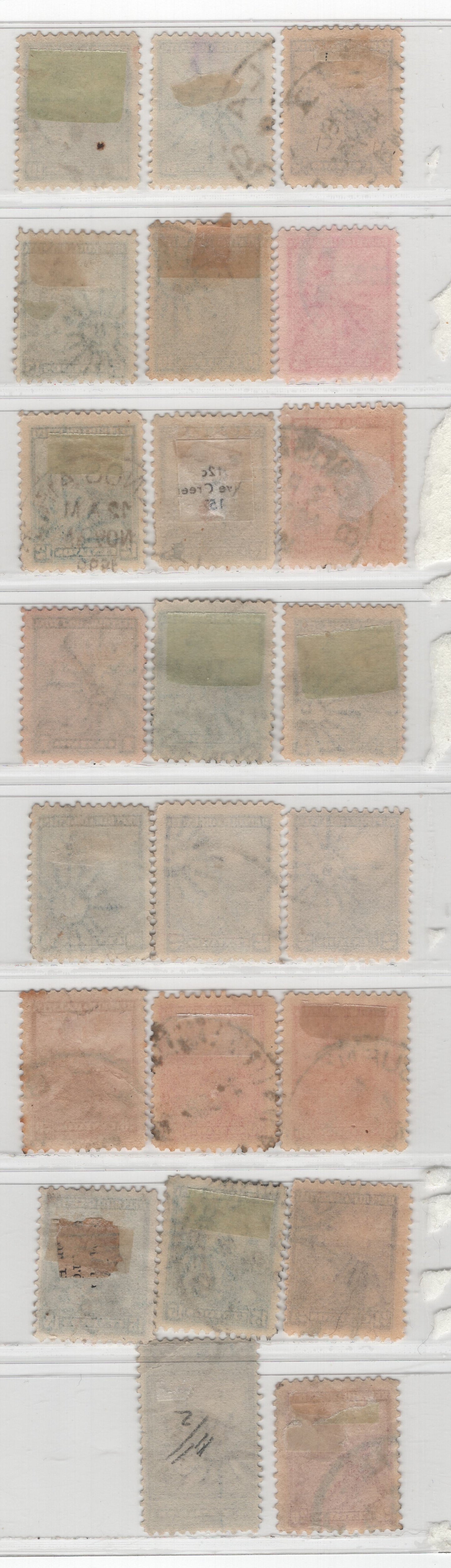 Lot 11 Argentina SC#122-124, 127, 134-135, 137-139 1/2c - 1p Yellow Brown - Black & Blue Seated Liberty, 1899-1903 Seated Liberty Issue, 23 Fine/Very Fine Used Singles, Perf 11.5, Includes Shade Varieties