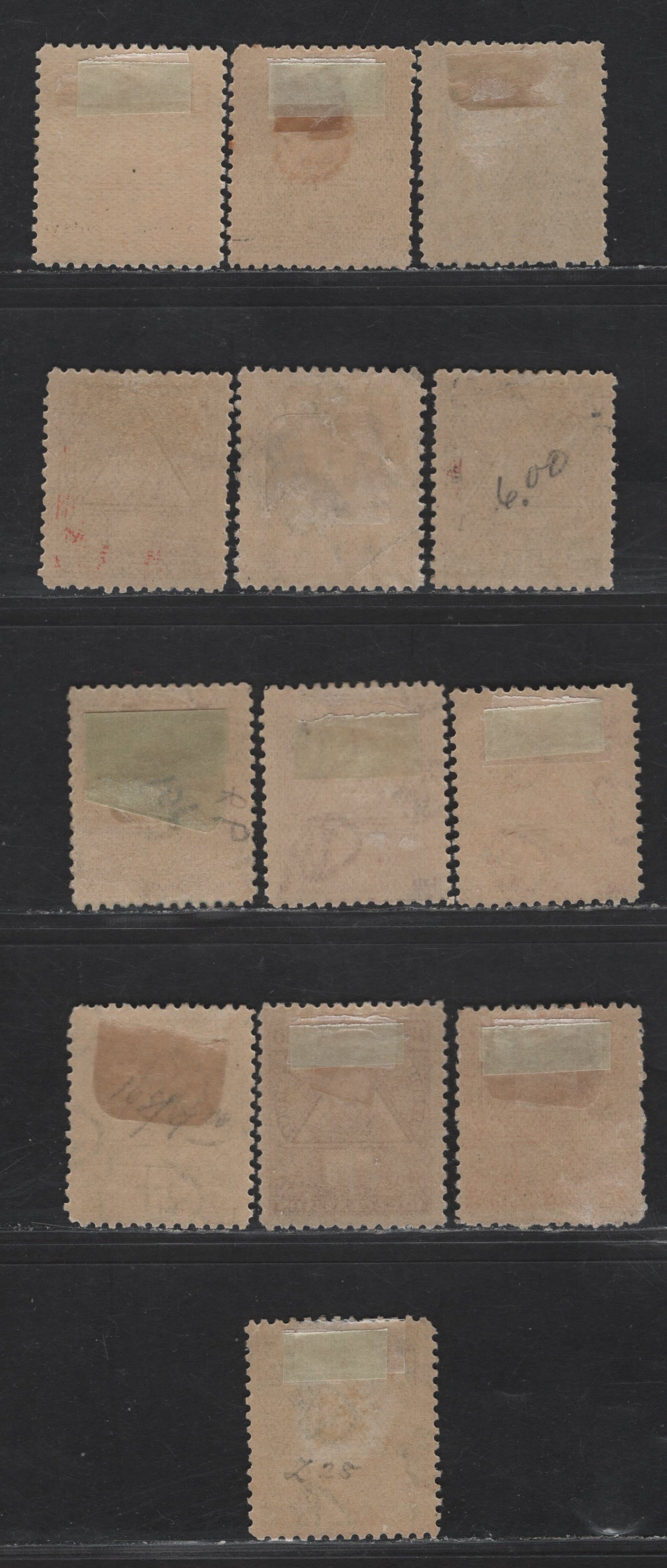 Lot 126 Nicaragua SC#98R/109MR, 98FR/109R 1c - 5p Violet - Orange Map - Arms, 1896-1898 Map & Seebeck Arm Issues, 13 F/VFOG Singles, Watermarked & Unwatermarked, Thick Vertical Wove Paper, A Useful Reference Tool