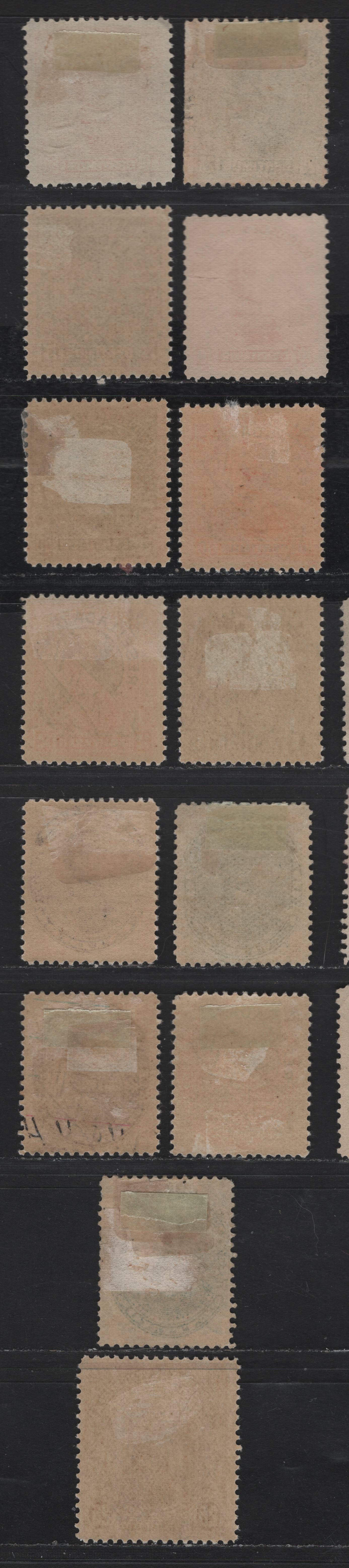 Lot 186 Venezuela SC#143-144, 146, 150-155, AR2-AR5, AR11, F2 Boliver -Resellada, 1899-1901 Bolivar Sidefaces & Overprints Issues, 14 F/VFOG & Unused Singles, 143, 144 & 146 Have No Gum