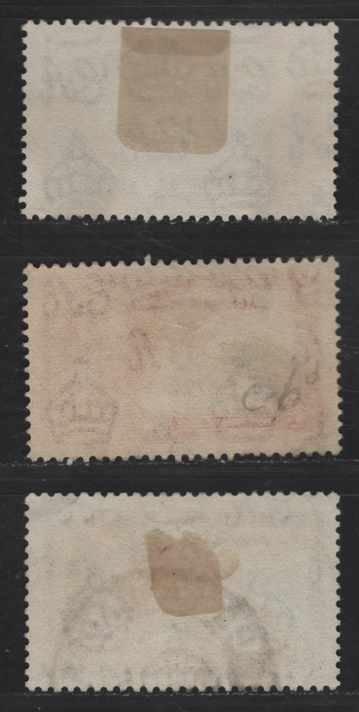 Lot 274 Barbados SC#186-187, 189 1d - 1/- Carmine & Dark Blue - Brown Violet & Indigo King George V & Castle, 1935 Silver Jubilee Issue, 3 Fine/Very Fine Used Singles, Tiny Margin Tear Above '1935', Scarce Used Nonetheless
