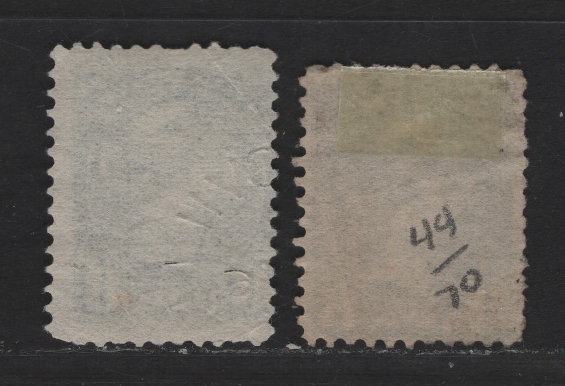 Lot 323 Canada #44a-44b 8c Blue Grey & Bluish Slate Queen Victoria, 1870-1897 Small Queen Issue, 2 Ungraded Used Singles Reference Lot On Paper 2O-P and 2O-E, Both With Faults, Useful For Reference
