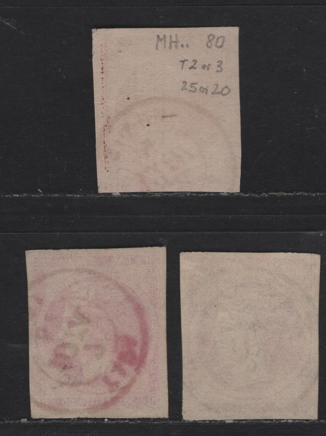 Lot 102 Greece SC#56, 56b 20L Pale Rose, Pink & Deep Carmine Hermes Head, 1880-1882 Large Hermes Head Issue, 3 Very Fine Used Imperf Singles, No Figures On Back, Cream Paper