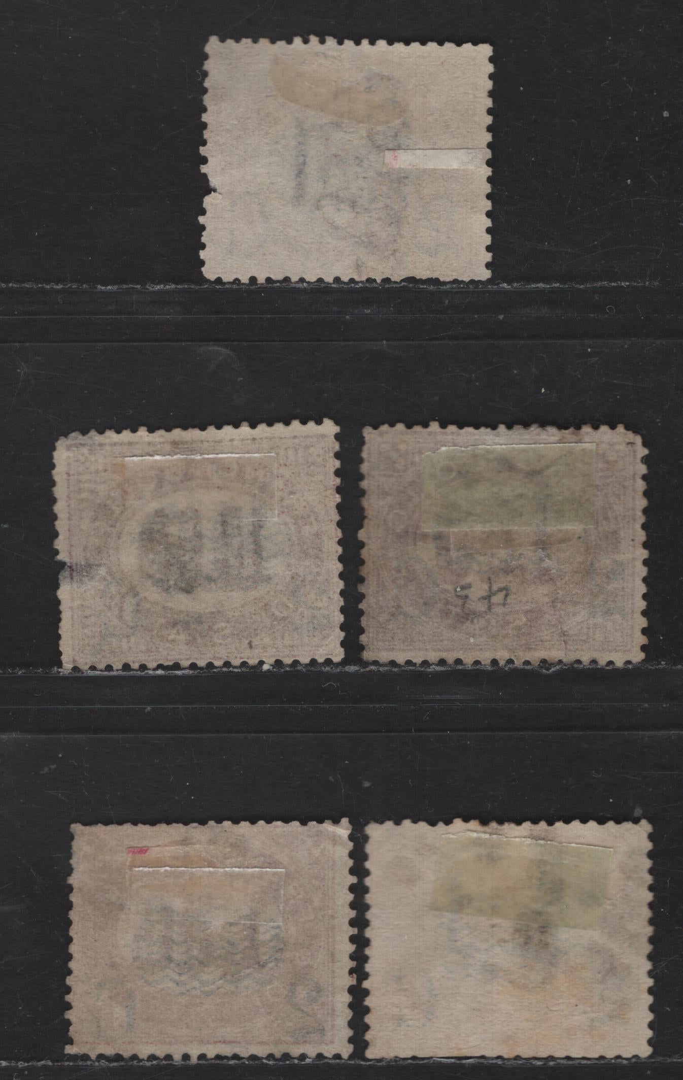 Lot 169 Italy SC#37, 39, 41-42, 44 2c on 2c - 2c on 10l Lake Wavy Lines, 1878 Surcharged Issue, 5 Good/Very Good Used Singles, Small Thin