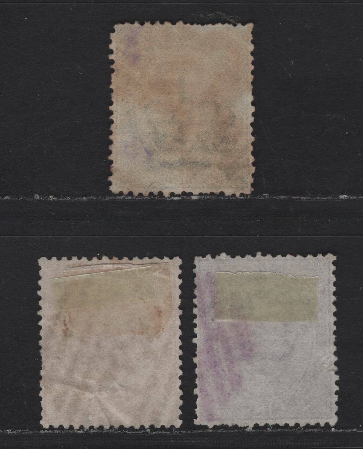 Lot 171 Italy SC#45, 47, 50 5c, 20c & 50c Blue Green, Orange & Violet Humbert I, 1879 Humbert I Issue, 3 Fine/Very Fine Used Singles Well Centered, Small Tear In Margin of 50c