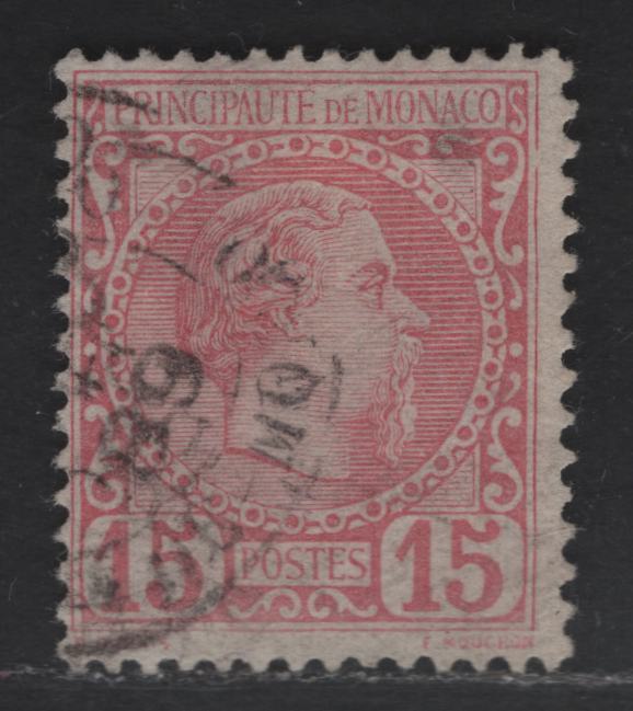 Lot 200 Monaco SC#5 15c Rose Prince Charles III, 1885 Prince Charles III Issue, A Fine Used Single