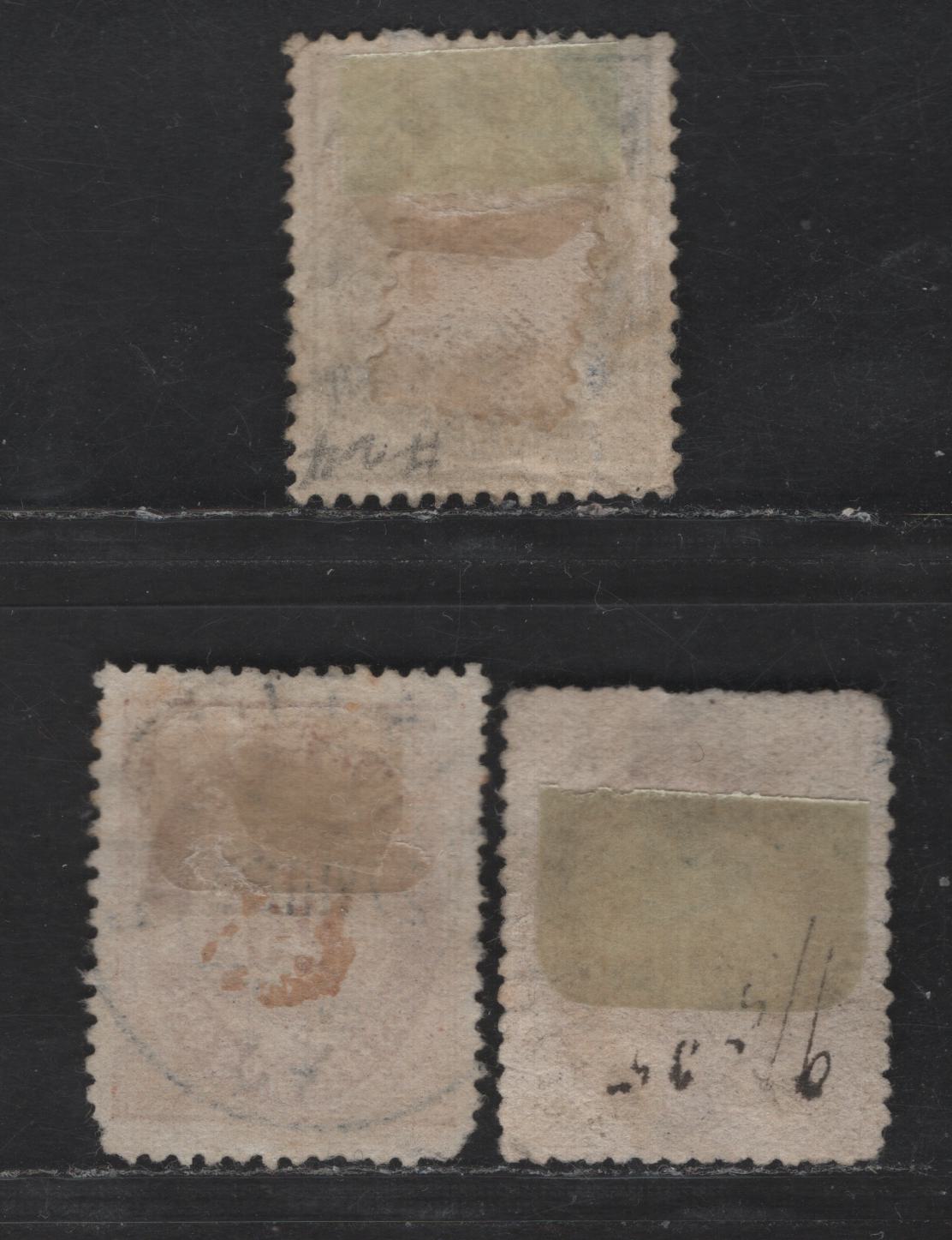Lot 215 Norway SC#24a, 27, 30 5o - 50o Dull Blue - Maroon Posthorn, 1877-1878 Sans-Serif 'Norge' & Shaded Posthorn Issue, 3 Very Good Used Singles, Tear At Lower Left Of 5o