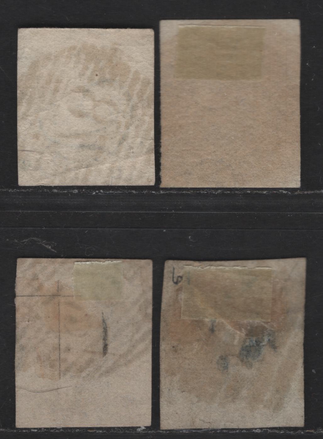 Lot 4 Belgium SC#6-7, 6b-7b 10c - 20c Brown - Blue Leopold I, 1851-1854 Leopold I Issue, 4 Ungraded Singles, Both Values On Thick & Medium Path Faults, Useful For Reference