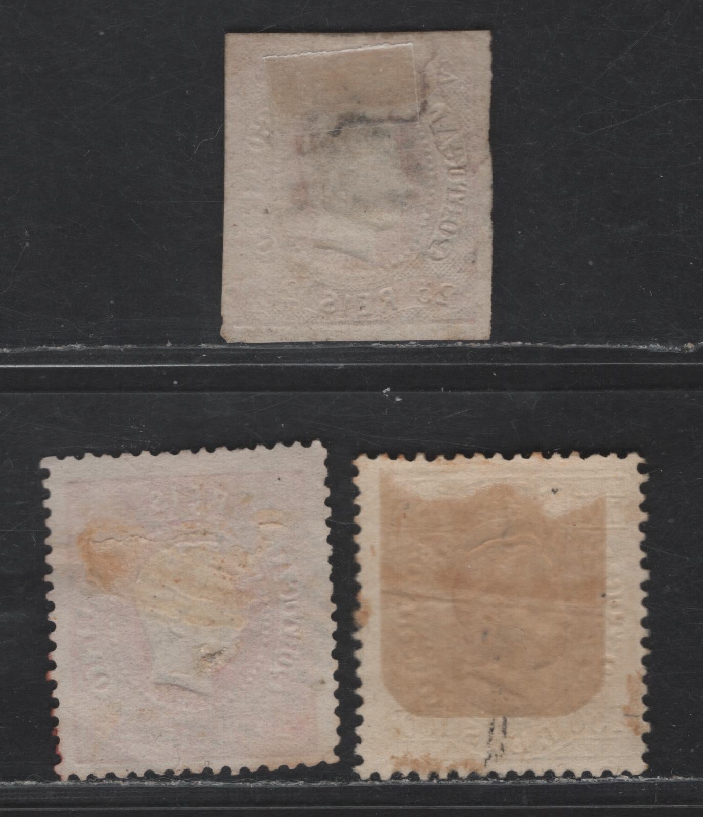 Lot 167 Portugal SC#20, 28, 45e 25r - 100r Rose - Bistre King Luiz, 1866-1884 Embossed Issue, 3 Fine Used Singles