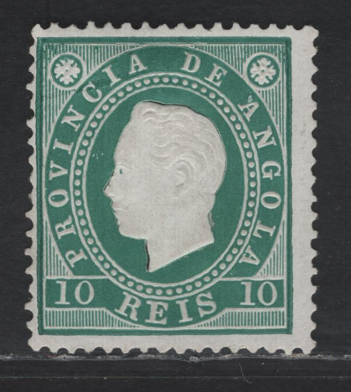 Lot 200 Angola SC#17a 10r Green King Luiz, 1886 Embossed Profile Heads Issue, A FOG Single, Perf 13.5