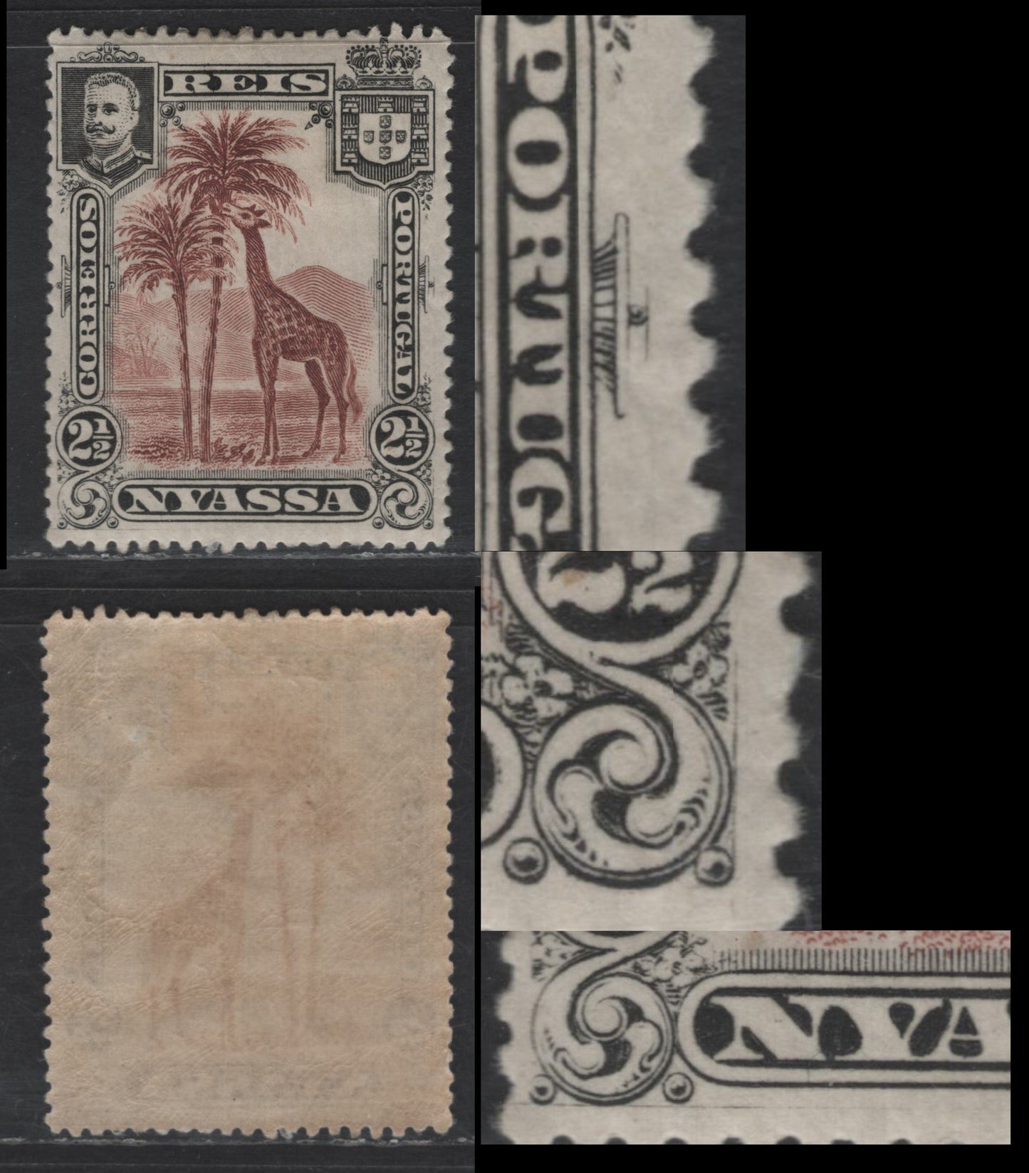 Nyassa SC#26var 2.5r Red Brown & Black Giraffe, 1901 Pictorial Issue, A VFOG Single, Guidelines In Margins At LL, LR & Along Right Frame Ornament
