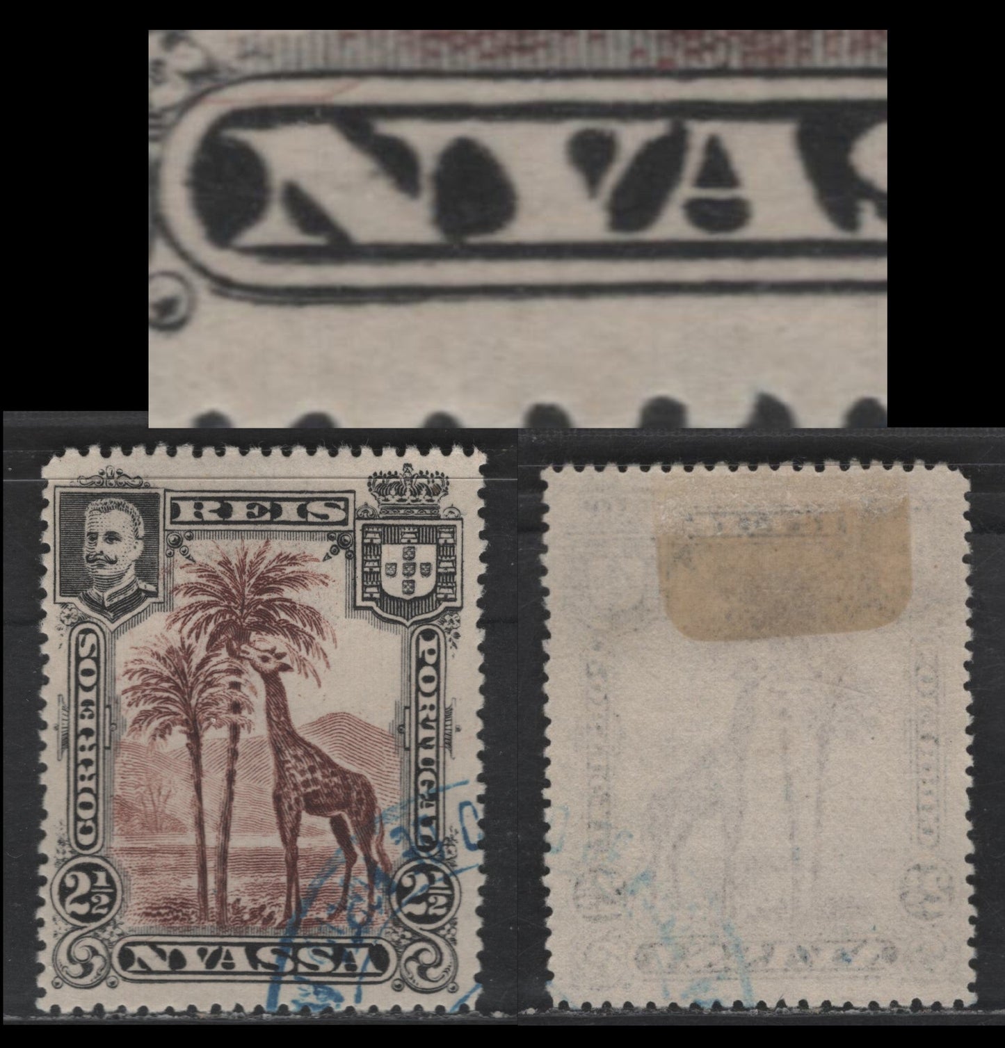 Lot 186 Nyassa SC#26var 2.5r Red Brown & Black Giraffe, 1901 Pictorial Issue, A Very Fine Used Single, Re-Entry Of Frameline Below NY of Nyassa
