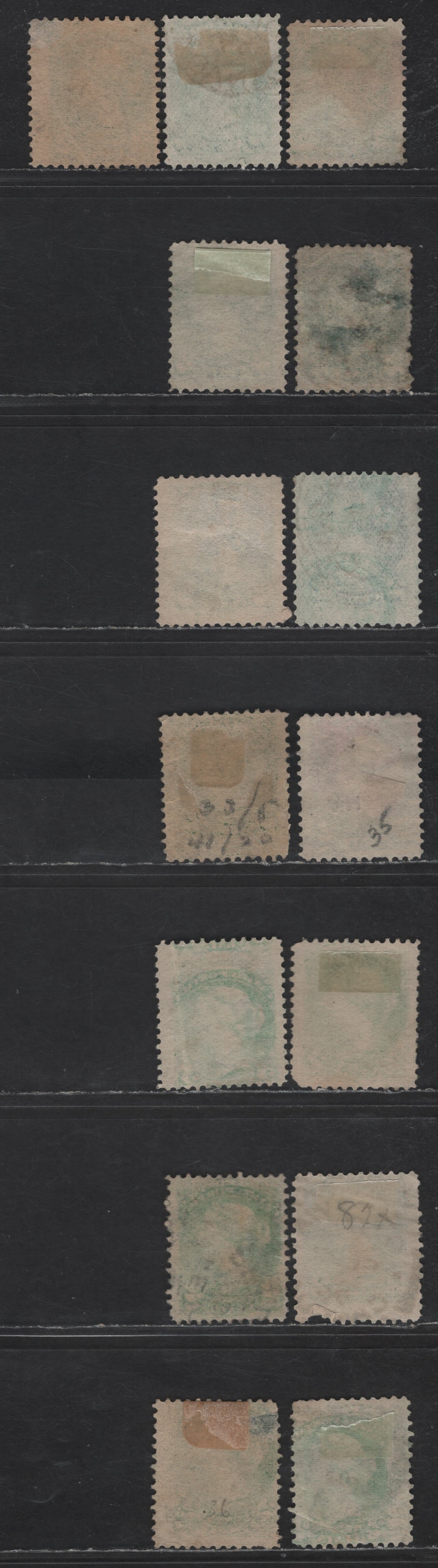 Lot 391 Canada SC#36i, 36ii 2c Green & Blue Green Queen Victoria, 1870-1893 Small Queen Issue, 15 Ungraded Singles, Late Second Ottawa Printings, 1896 & 1897 Dated Cancels, Generally Fine, Variety of Shades