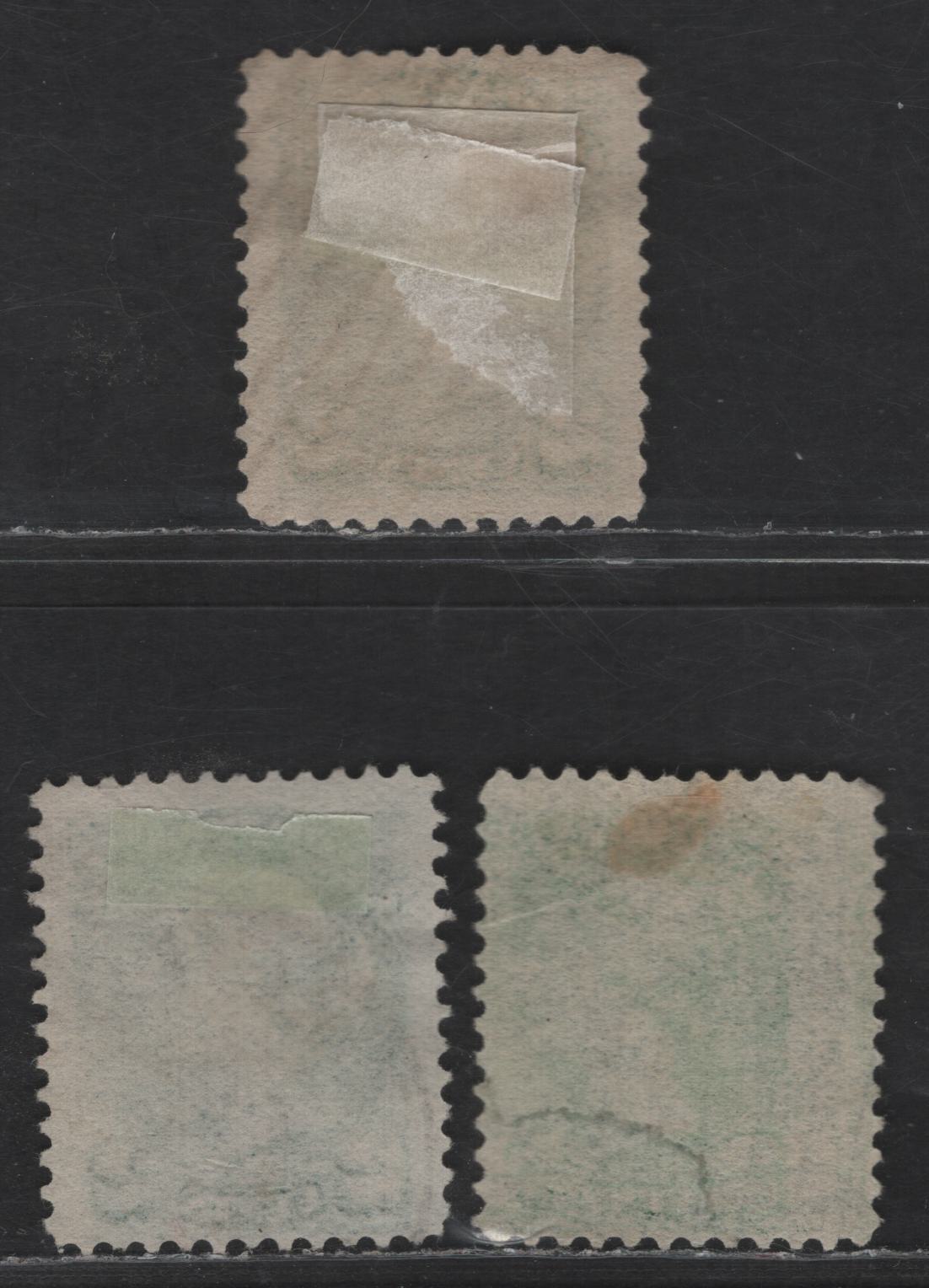 Lot 393 Canada SC#36i, 36ii 2c Light Green, Green & Blue Green Queen Victoria, 1870-1893 Small Queen Issue, 3 Fine/Very Fine Used Singles, Second Ottawa Printings, Papers 2O-N, 2O-B & 2O-L