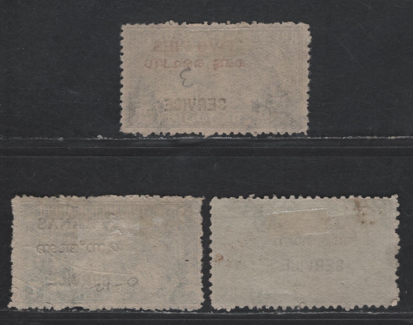 Lot 265 India - Travancore Cochin SG#O1f, O3d, O6 2p on 6a - 3a on 7ch Blackish Violet - Blue Scenery, 1949-1950 Service Overprint On Surcharge Issue, 3 Fine/Very Fine Used Singles, Scarce Overprint Type O1