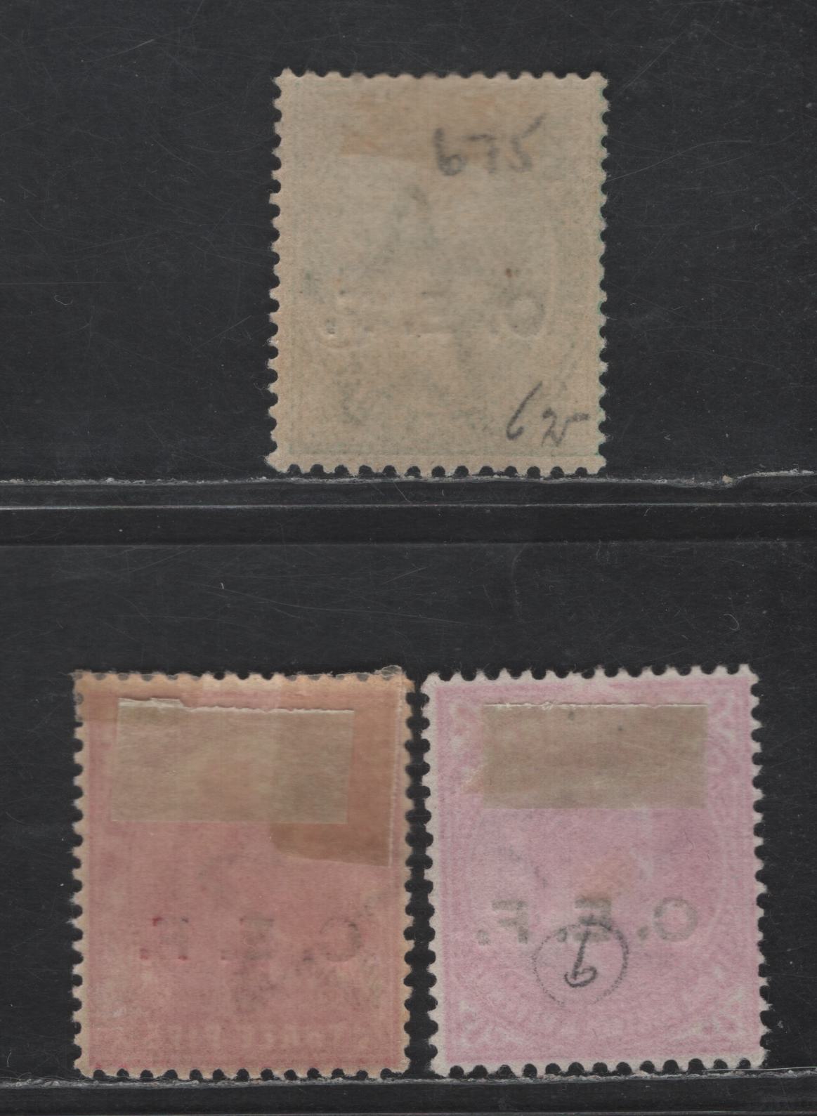 Lot 269 India - China Expeditionary Force SG#C1, C13, C21 1/2a - 3p Green - Brown Queen Victoria & King Edward VII, 1900-1909 Overprinted Issue, 3 F/VFOG Singles