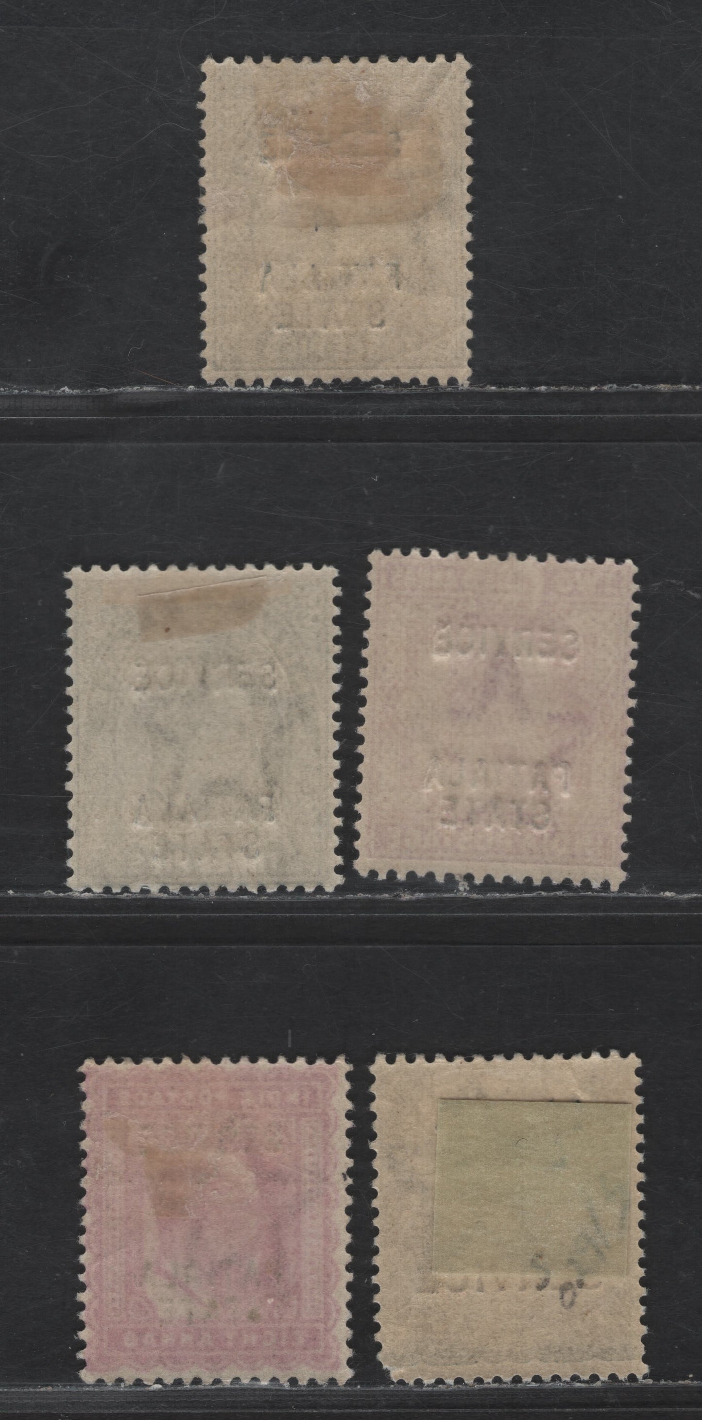 Lot 290 India - Patiala SG#O22,a, O26a, O30, O35b 3p Pale Gray - Slate King Edward VII - KGV, 1903-1926 King Edward VII - KGV Service Overprinted Issues, 5 F/VFOG Singles Small Star Wmk