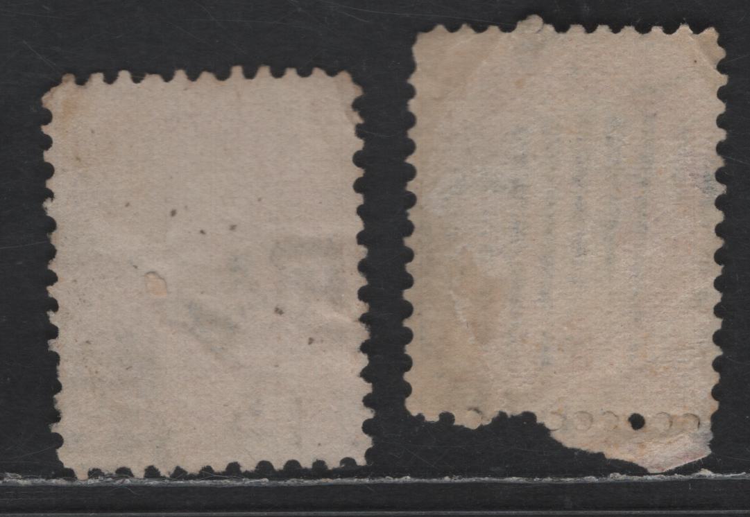 Lot 314 Canada #37iiivar 3c Dull Orange Red Queen Victoria, 1870-1893 Small Queen Issue, 2 Very Good Used Singles, Early & Mid Montreal Printings, Papers EM-A & MM-F, Perfs 11.75x12, Position Dots