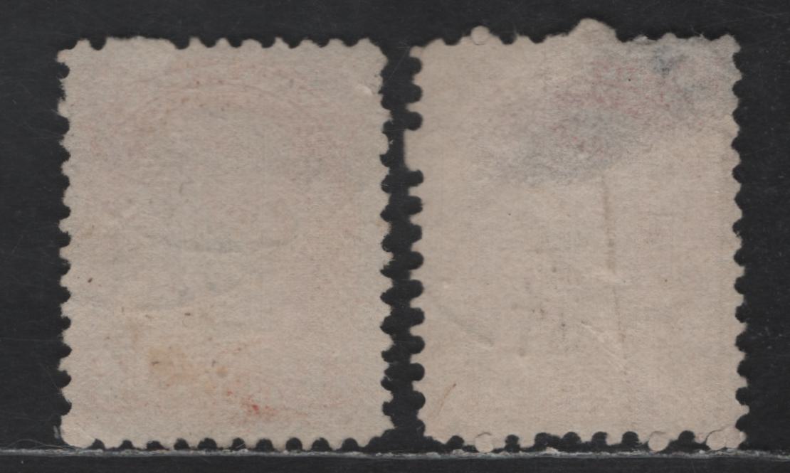 Lot 324 Canada #37, 37iii 3c Orange Red Queen Victoria, 1870-1893 Small Queen Issue, 2 Fine Used Singles, Mid Montreal Printings, Paper MM-D, 1894 Dated Cancels, Perfs 11.5x12 & 12, Position Dots