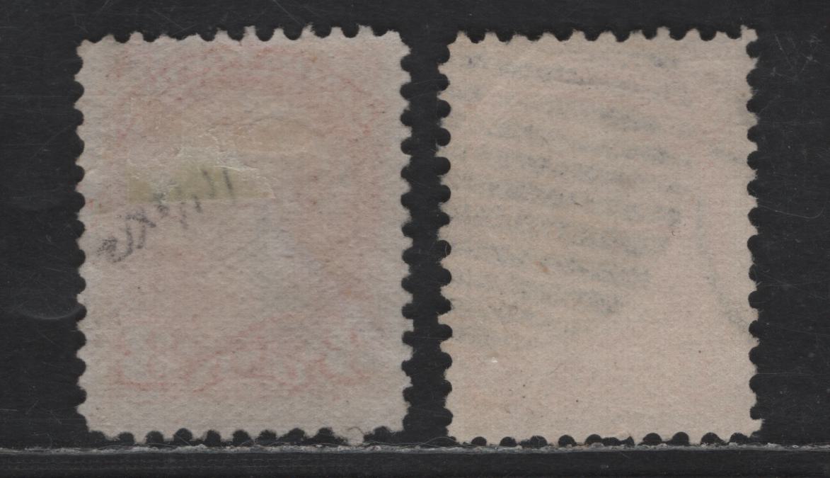 Lot 322 Canada #37iii, 37e 3c Dull Red Queen Victoria, 1870-1893 Small Queen Issue, 2 Fine Used Singles, Mid Montreal Printings, Papers MM-F & MM-Q, Perf 11.75x12, Position Dots