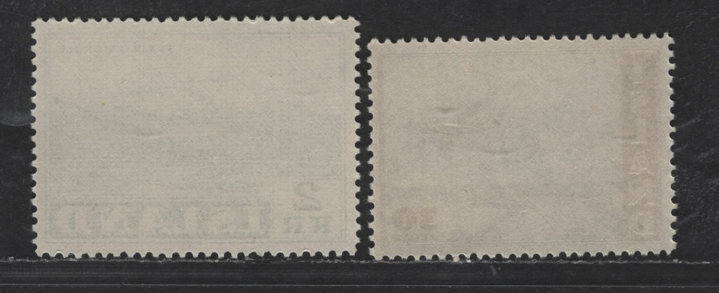 Lot 405 Iceland #302, C22 2k Dark Green - 30a Grey Black, 1957 Glaciers - 1947 Airmail Issues, 2 F & VF NH Singles