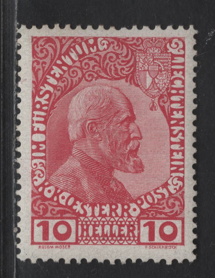 Lot 187 Liechtenstein SC#2 10h Rose Prince Johan II, 1912 Prince Johann II Issue, A VFOG Single, Unwatermarked, Perf 12.5x13, Thick Chalky Paper