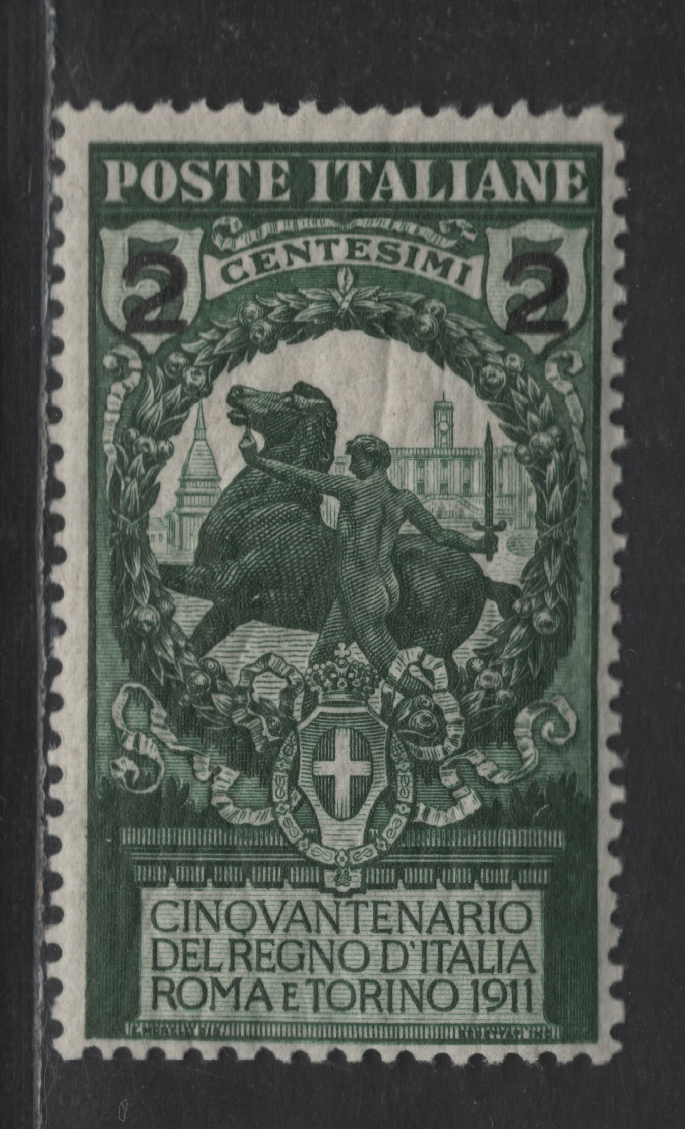 Lot 295 Italy SC#126a 2c on 5c Deep Green Calvaryman, 1911-1920 Pictorial Issue, A FNH Single, Perf 13.5