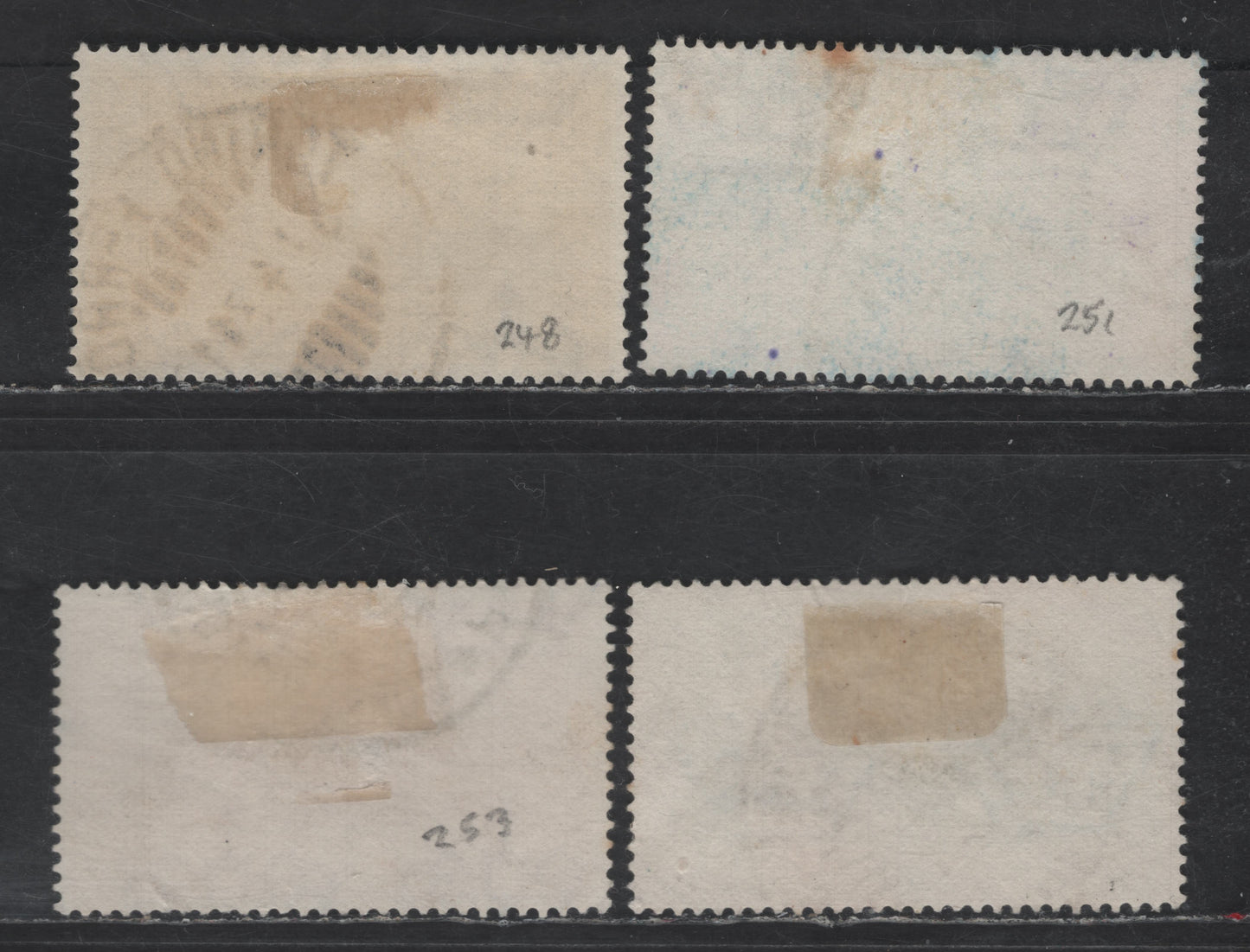 Lot 298 Italy SC#248, 251, 253-254 15c - 1.25l Olive Brown - Blue Bimillenary of Birth of Virgil, 1930 Bimillenary of Birth of Virgil issue, 4 Fine/Very Fine Used Singles, Small Stain on 30c