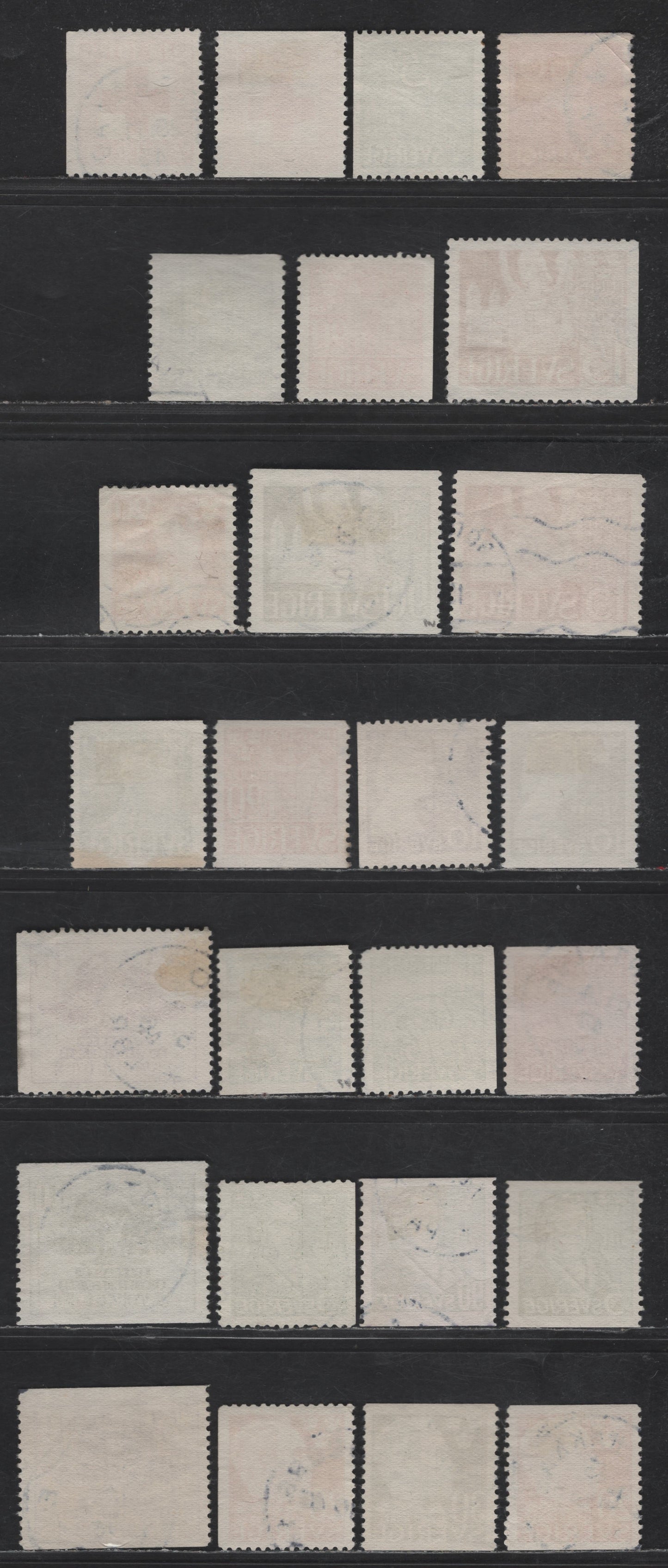 Lot 363 (C) Sweden #358-362, 364-377, 379-385 20 ore Red - 50 ore Green, 1945 Red Cross - 1947 Geijer Issues, 26 Very Fine Used Singles