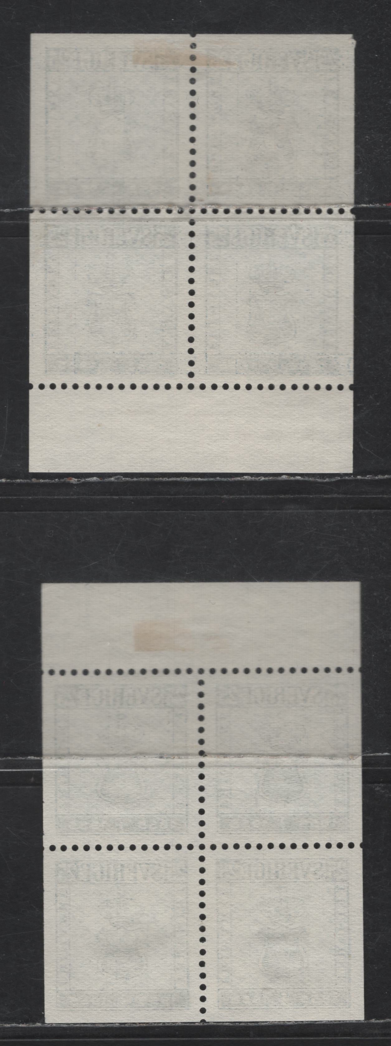 Lot 366 (C) Sweden #476a 250 ore Blue, 1955 Stamp Centenary, 2 Very Fine Used Booklet Panes Of 4 Showing Cylinder # And Numbers On Tub