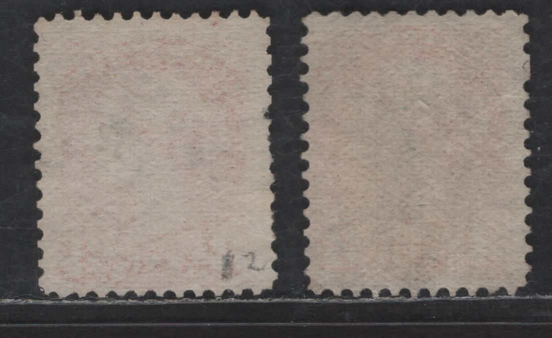 Lot 385 Canada SC#37 3c Dull Orange Red & Orange Red Queen Victoria, 1870-1893 Small Queen Issue, 2 Fine Used Singles, Mid to Late Montreal Printings, Papers MM-S & MM-U, Perf 12, No Pos. Dots