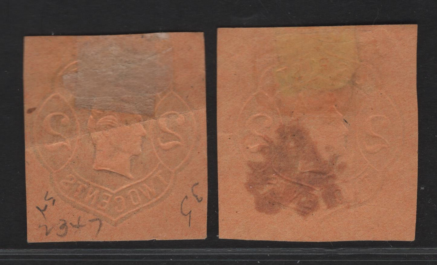 Lot 12 United States SC#U52 2c Black Jackson, 1863-1864 Third Nesbitt Issue, 2 Fine Used Singles, Orange & Pale Orange Paper