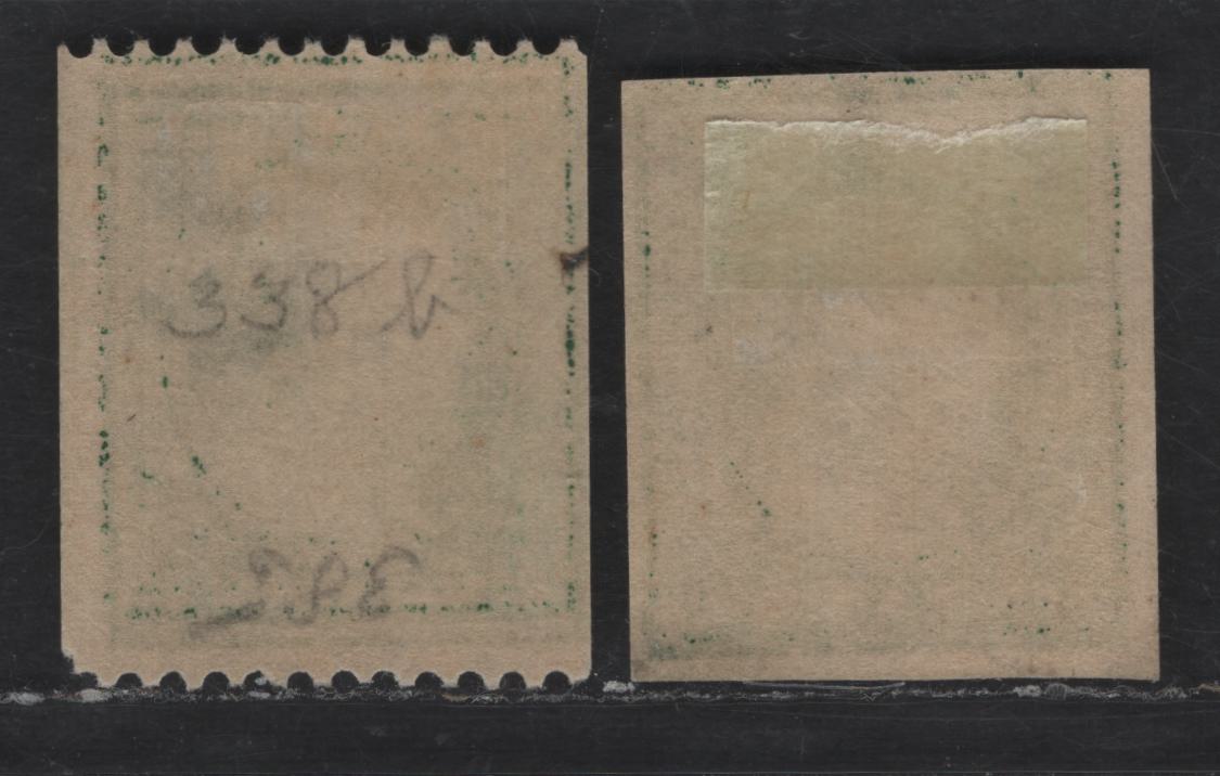 Lot 289 United States Of America SC#383, 385 1c Green Benjamin Franklin, 1908-1920 Washington-Franklin Issue, 2 Fine OG Singles Imperf & Perf. 12 Horizontally, Wmk Single Lined USPS