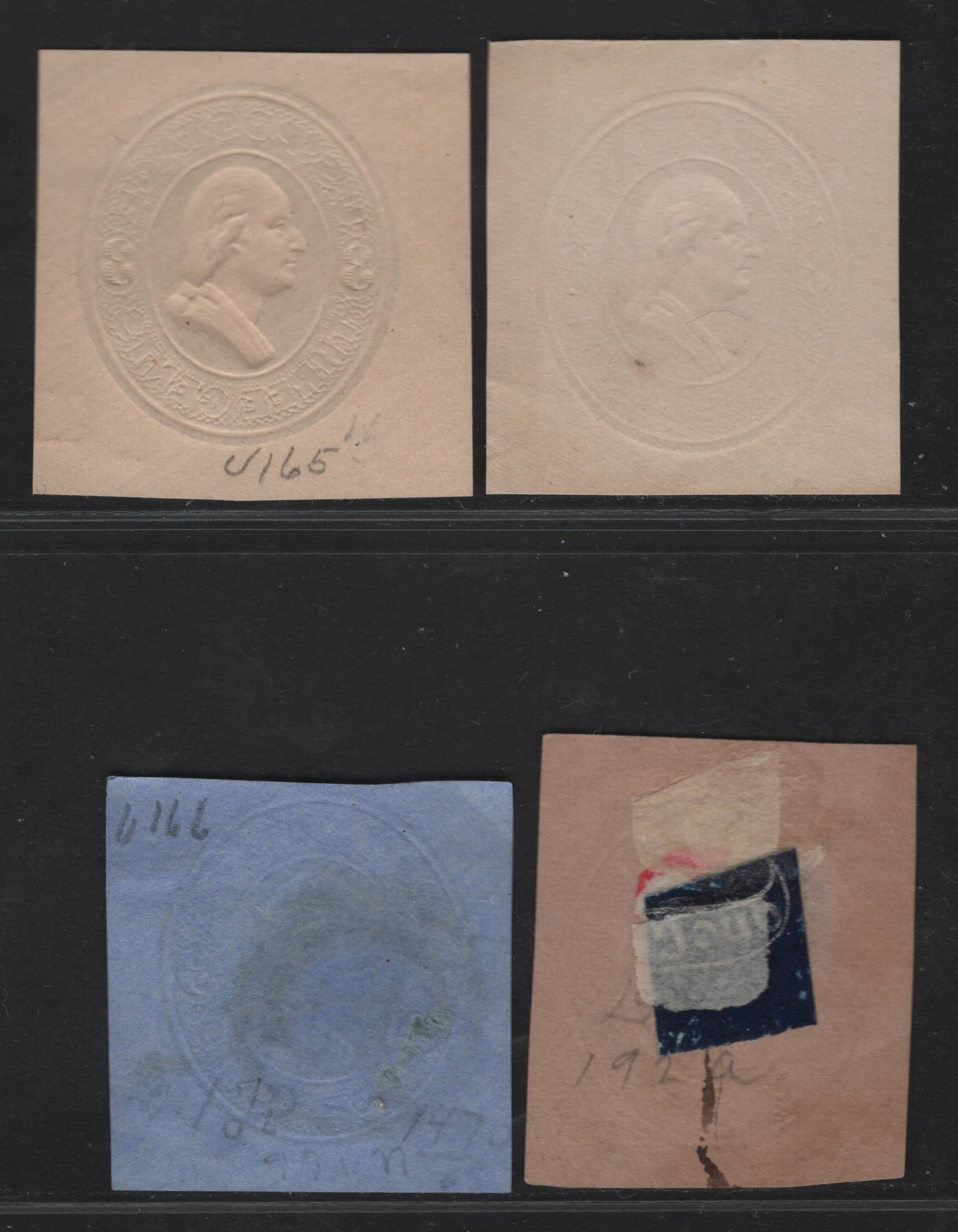 United States SC#U165-U167 3c Green & Light Green Franklin, 1874-1886 Plimpton Issue, 3 Fine Used Singles, Cream, Blue & Fawn Papers