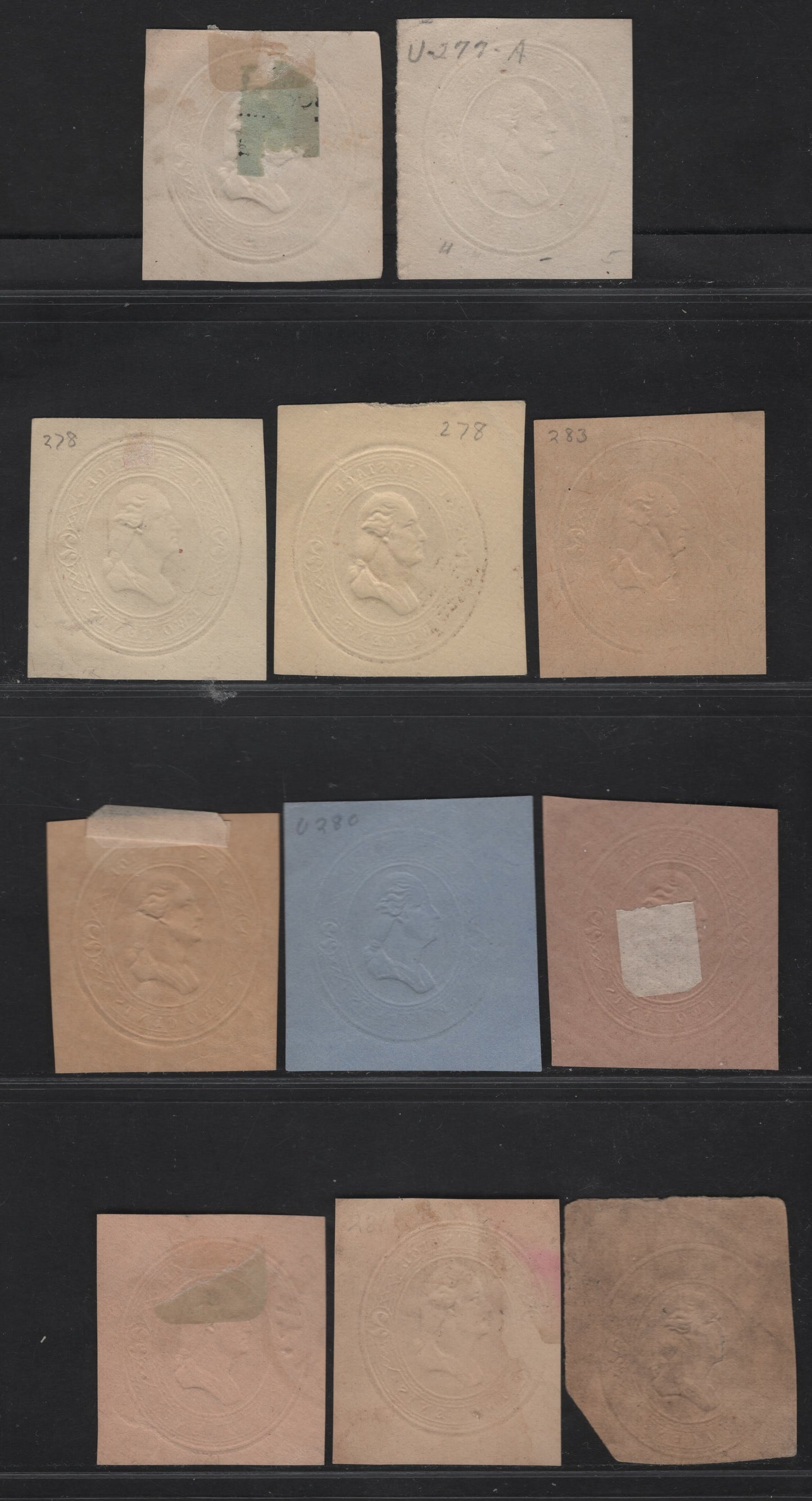 Lot 49 United States SC#U277-U282, W283 2c Brown Jackson, 1884-1886 Heads Issue, 11 Fine Used Singles, As Lot 58, Shade Variations Of The Brown