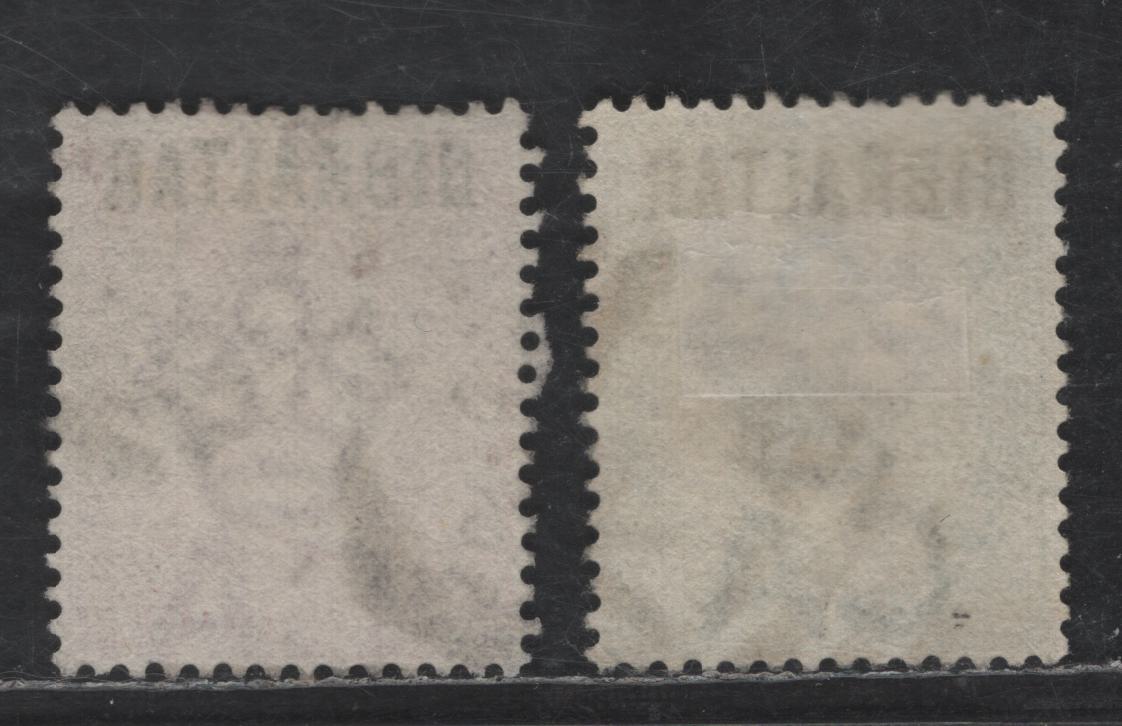 Lot 105 (C) Gibraltar SG#1-2 1/2d - 1d Dull Green - Rose Red , 1886 Queen Victoria Issue, 2 Very Fine Used Singles, Overprints on Bermuda Keyplates, Crown CA Wmk