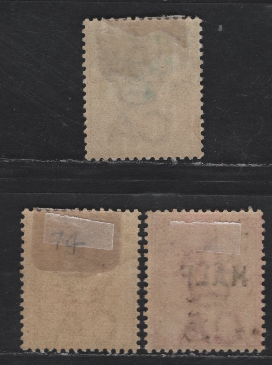 Lot 145 Natal SG#101, 107, 125 2d - 1/2d on 1d Olive Green - Rose Queen Victoria, 1882-1895 Queen Victoria Keyplate Issue, 3 VFOG Single, Crown CA Wmks