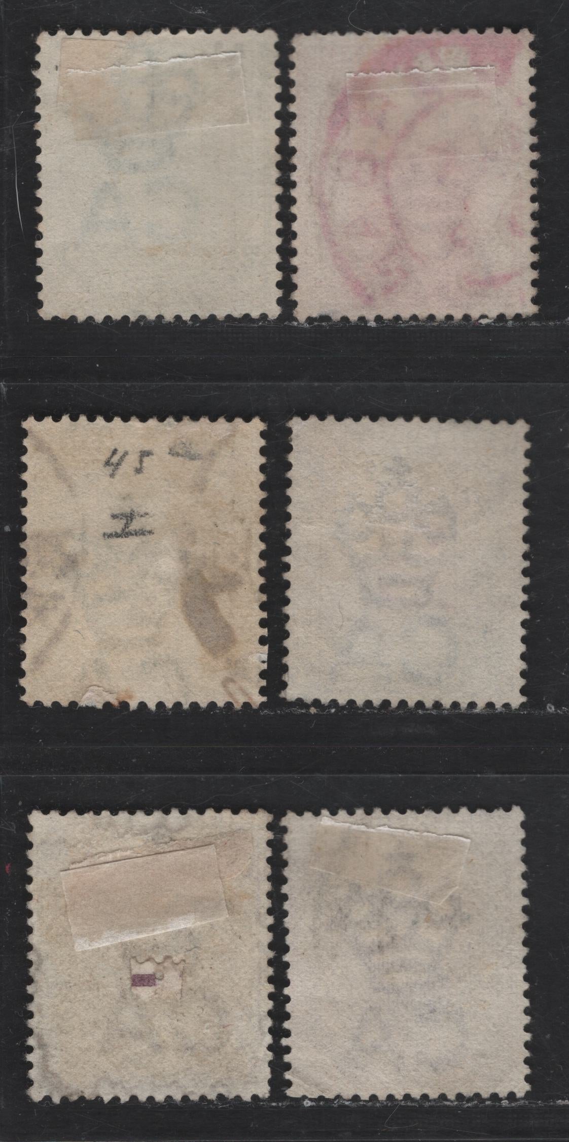 Lot 147 (C) Natal SG#97a, 99a, 100, 102, 103, 106 1/2d - 6d Dull Green - Mauve Queen Victoria, 1882-1886 Queen Victoria Keyplate Issue, 6 Fine Used Singles, Crown CA Wmks, 2d OliveGreen Is Die 1
