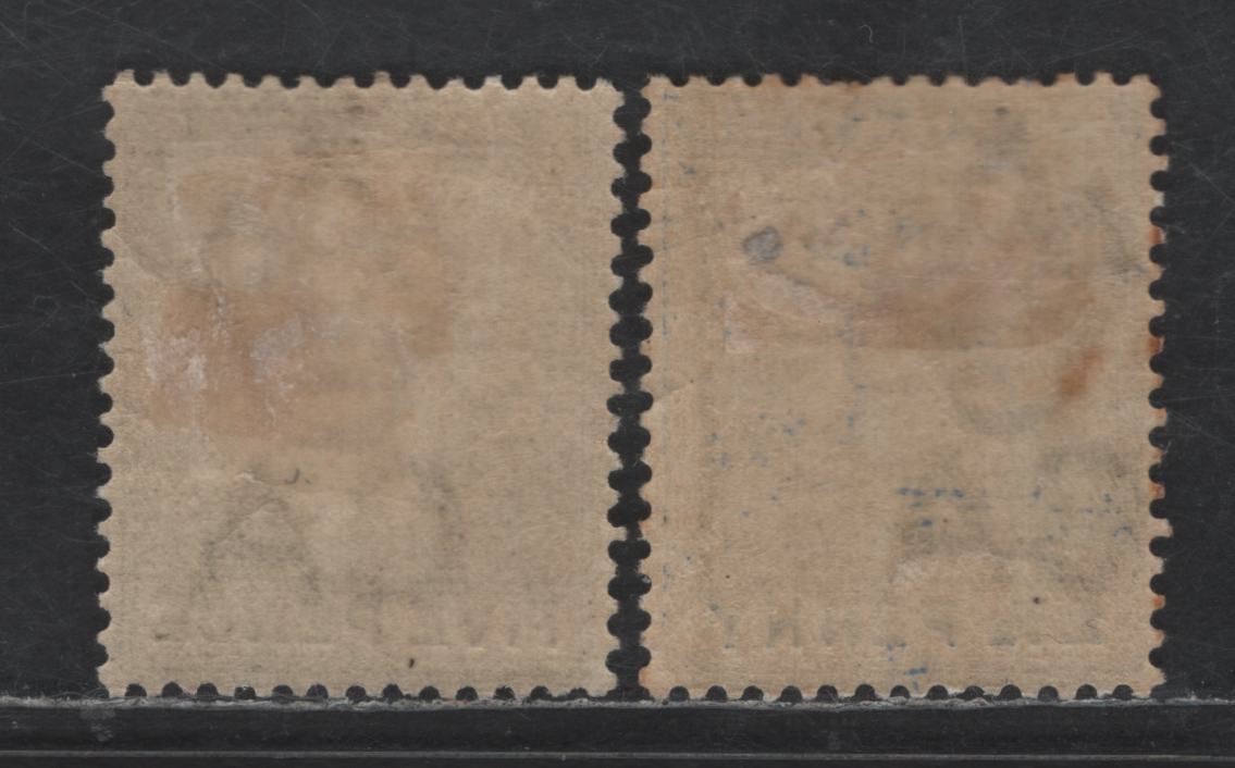 Lot 22 Barbados SG#109-110 2.5d - 5d Ultramarine - Gray Olive Badge of the Colony, 1892-1903 Badge of the Colony Issue, 2 VFOG Singles, Crown CA Wmk