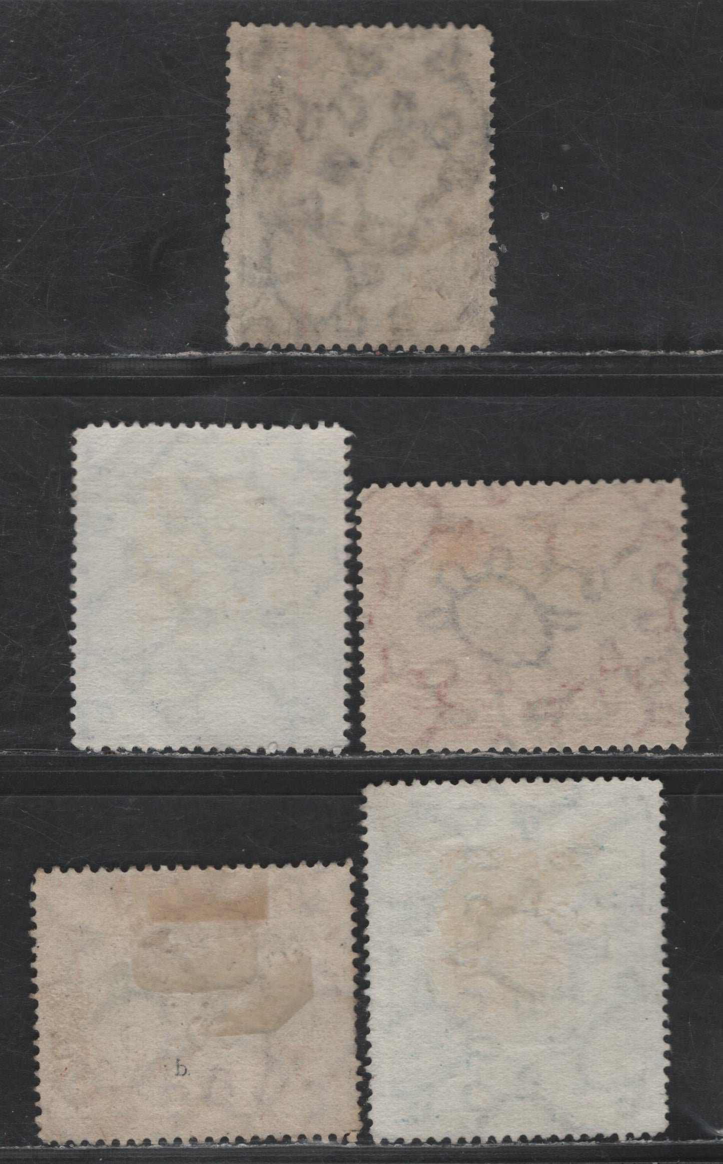 Lot 357 Tonga SGSG#38-a, 39-a, 43 1/2d - 2.5d Indigo - Black & Blue Arms - King George II, 1897-1901 Pictorial Issue, 5 Very Good/Fine/Very Fine Used Singles, Upright & Sideways Wmks, 1/2d Has Small Corner Crease