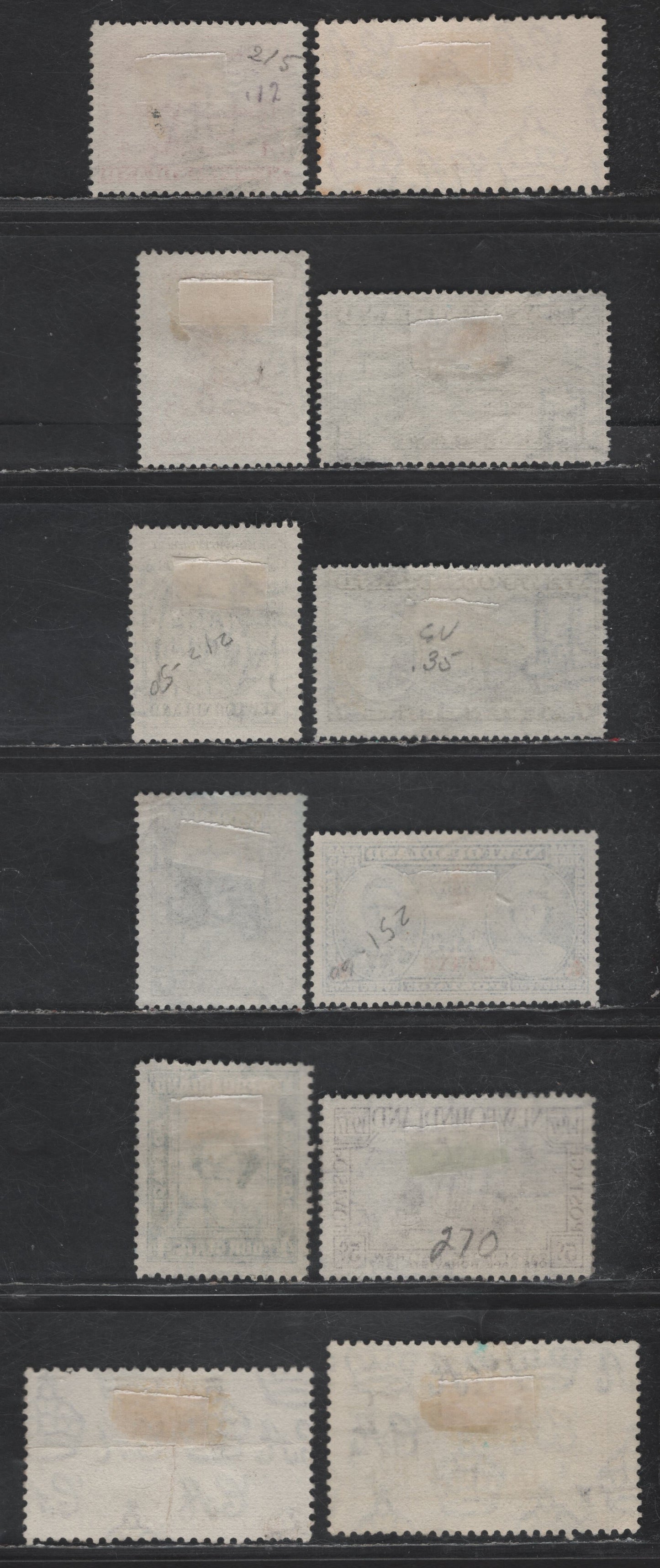 Lot 57 Newfoundland #212, 214-215, 227, 231-233, 235, 248, 251, 269-270 1c - 5c Gray Black - Rose Violet Sir Humphrey Gilbert - Cabot on the Matthew, 1933-1947 Sir Humphrey Gilbert -Cabot Issues, 12 Fine/Very Fine Used Singles
