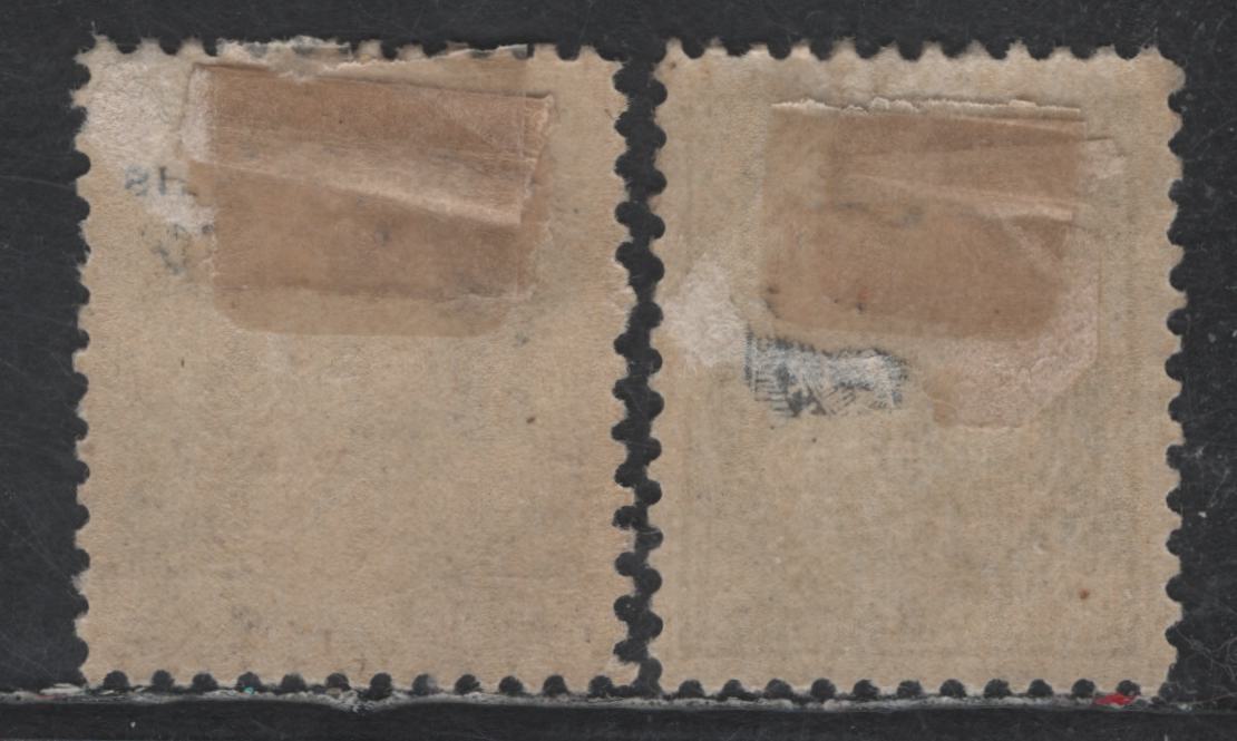 Lot 79 Canada #66, 74i 1/2c Black Queen Victoria, 1897-1902 Maple Leaf - Numeral Issues, 2 VFOG Singles