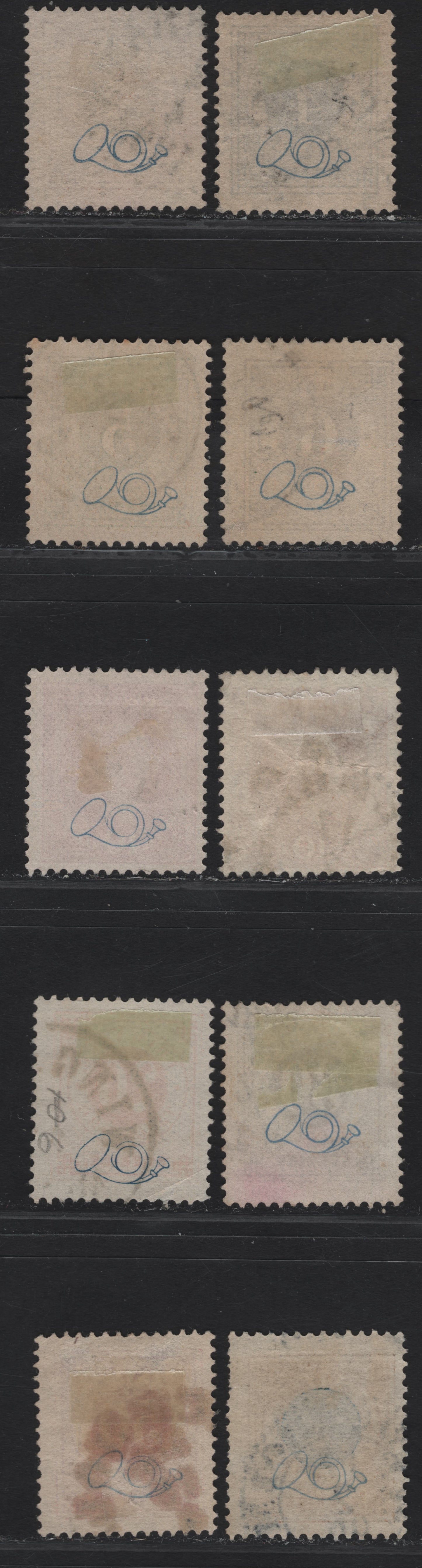 Lot 287 (C) Sweden SC#41-49 3o - 1k Yellow Brown - Bistre & Blue Numerals - King Oscar, 1886-1891 Numerals & King Oscar Issue, 9 Fine/Very Fine Used Singles, Posthorn On Back