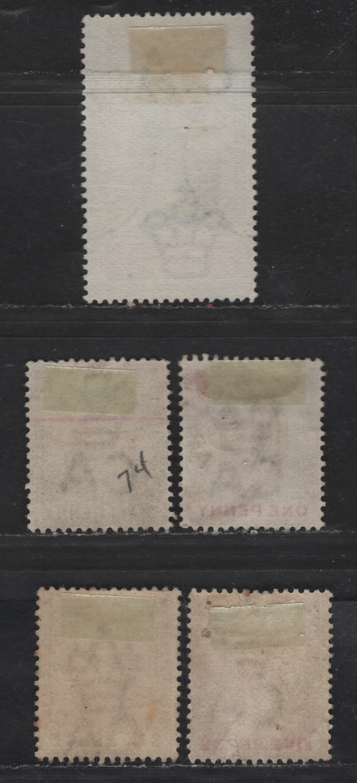 Lot 61 (C) Trinidad SG#114-115, 119-120, 122 1/2d - 5/- Dull Purple & Green - Green & Orange Brown Britannia, 1896-1906 Britannia Keyplate, 5 Fine/Very Fine Used Singles, Crown CA Wmk, 5/- Has A Revenue Cancel