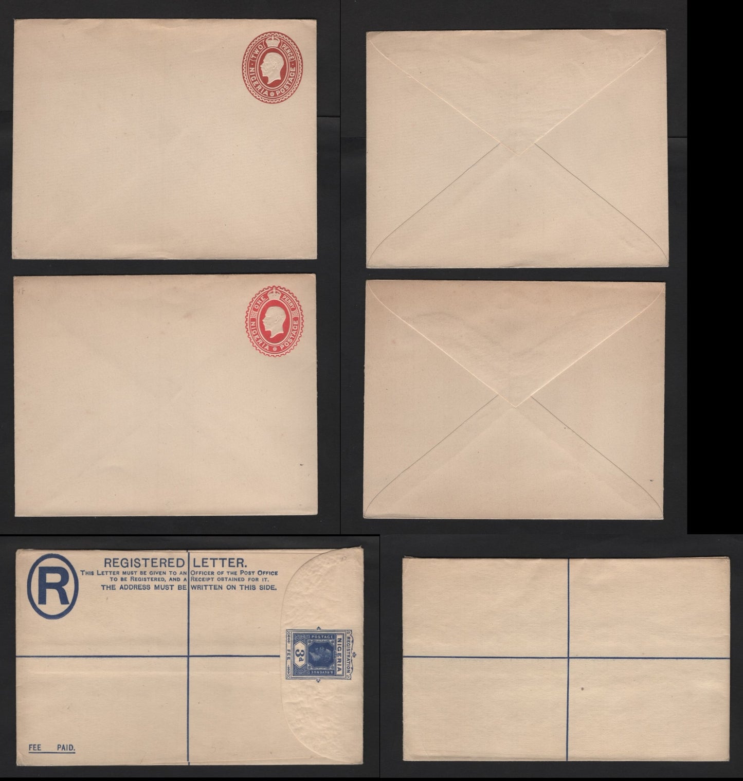Lot 246 Nigeria Mint 1d, 1.5d and 3d Postal Stationery Envelopes, Mint, Correspond to The King George V 1914-1929 Imperium Keyplate Issue