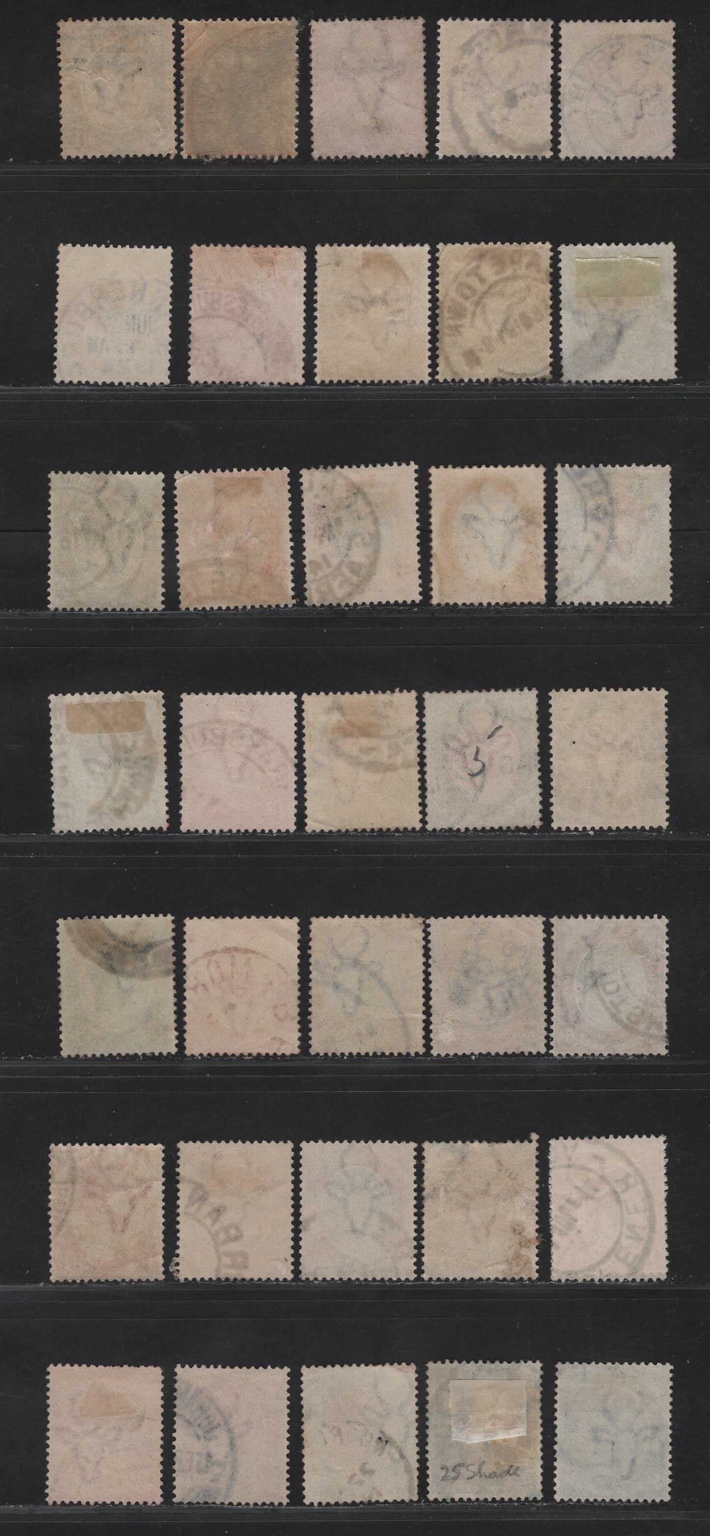 Lot 133 South Africa SG#3,b,c, 4-b, 6-a, 7-a 1/2d - 2/6 Green - Purple & Green King George V, 1913-1924 KGV Keyplates, 35 Fine/Very Fine Used Singles, All Listed Shades, Additional Unlisted Shades