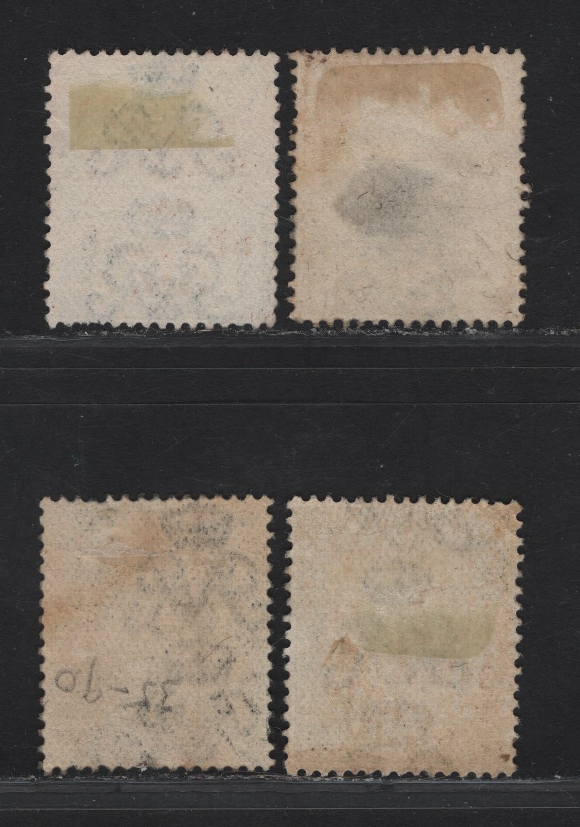 Lot 19 (C) Ireland SG#37, 49, 41, 43 4d - 1/- Gray Green - bistre King George V, 1922 KGV Profile Heads Issue, 4 Fine Used Singles, Blue Black Thom Overprints