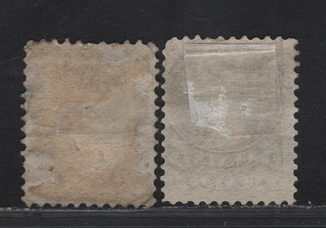 Lot 226 (C) Canada #38a, 42 5c Slate Green - Brownish Gray Queen Victoria, 1870-1897 Small Queen Issue, 2 Fine Used Singles, Mid Montreal & Mid 2nd Ottawa Printings, Paper Types MM-B & 2O-C, Perfs 11.75x12.1 & 12x12.1.