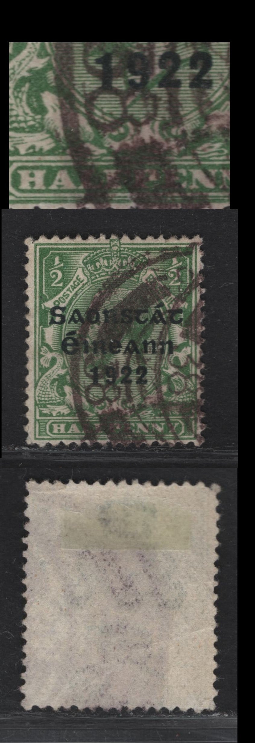 Lot 24 Ireland SG#67a 1.5d Green King George V, 1922-1923 KGV Profile Heads Issue, A Fine Used Single, Harrison IrishFree State Overprints